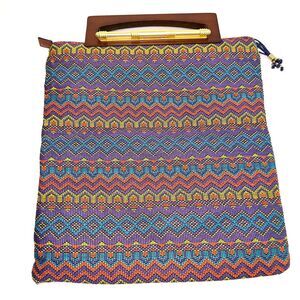 Duro Olowu Rare Beaded Geometric Clutch Wooden Handle Luxury Designer Bag